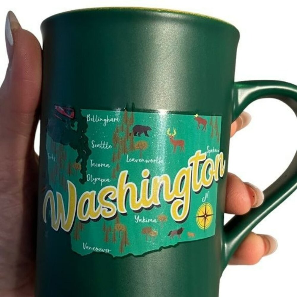 Washington State Travel Collector Coffee Mug Tea Cup Green / Yellow